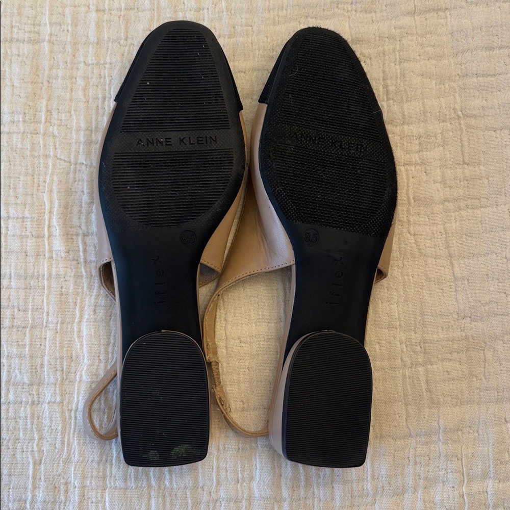 Anne Klein Two-Tone Beige and Black Slingback Flats - Picture 6 of 9